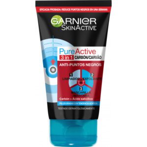 Garnier Skin Active - Pure Active, Gel Limpiador de Poros y Exfoliante Facial con Carbón 3 en 1, 150 ml